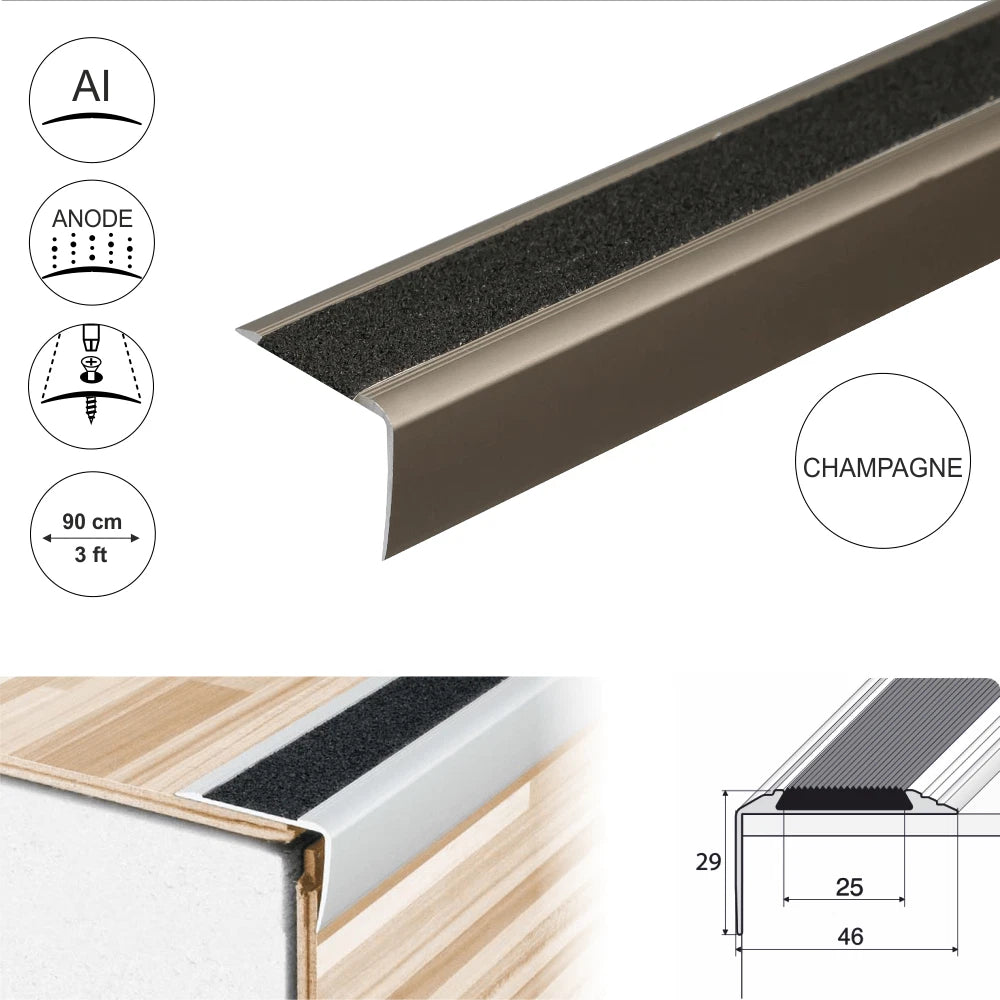 ALUMINIUM ANTI NON SLIP STAIR EDGE NOSING EDGING TRIM STEP- 41x 26.6mm A44