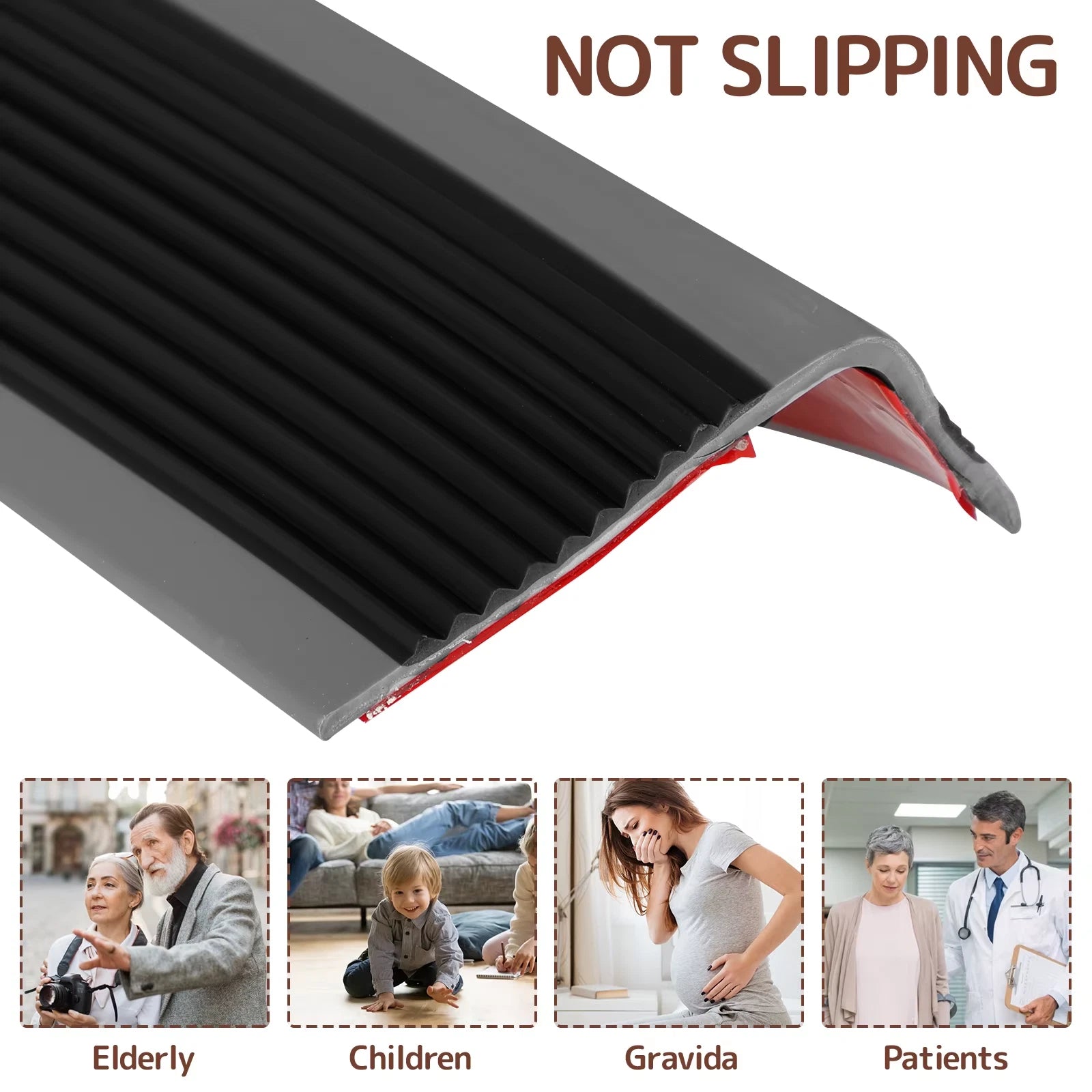 Rubber Stair Nosing Self Adhesive Vinyl Non-Slip Step Edge Trim Bullnose Strips
