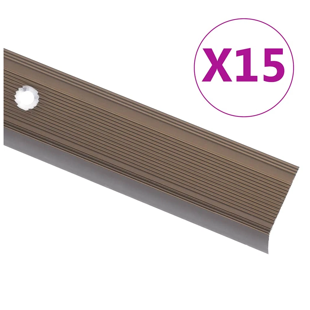 Stair Nosing L-Shaped 15pcs 100cm Aluminium Brown Anti-Slip Pre-Drilled Set15pcs