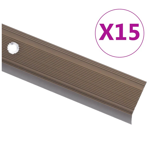 Stair Nosing L-Shaped 15pcs 100cm Aluminium Brown Anti-Slip Pre-Drilled Set15pcs