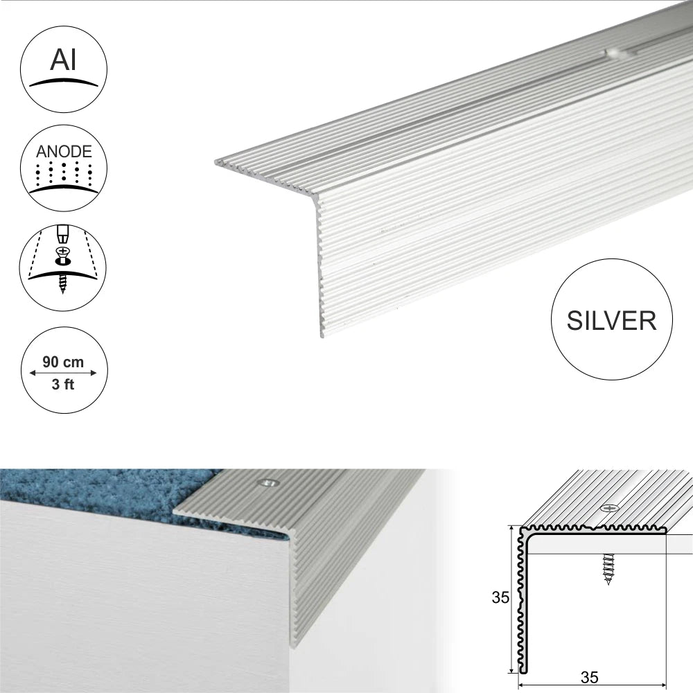 900mm x 35mm x 35mm ANODISED ALUMINIUM ANTI NON SLIP STAIR EDGE NOSING TRIM A34
