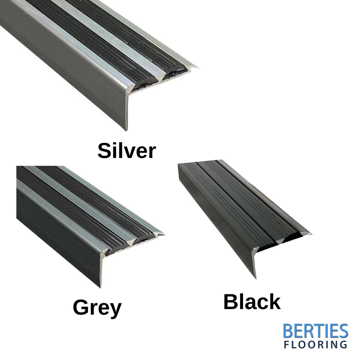 Aluminium Stair Nosing Edge Trim Step Nose Edging Carpet - Silver / Grey / Black