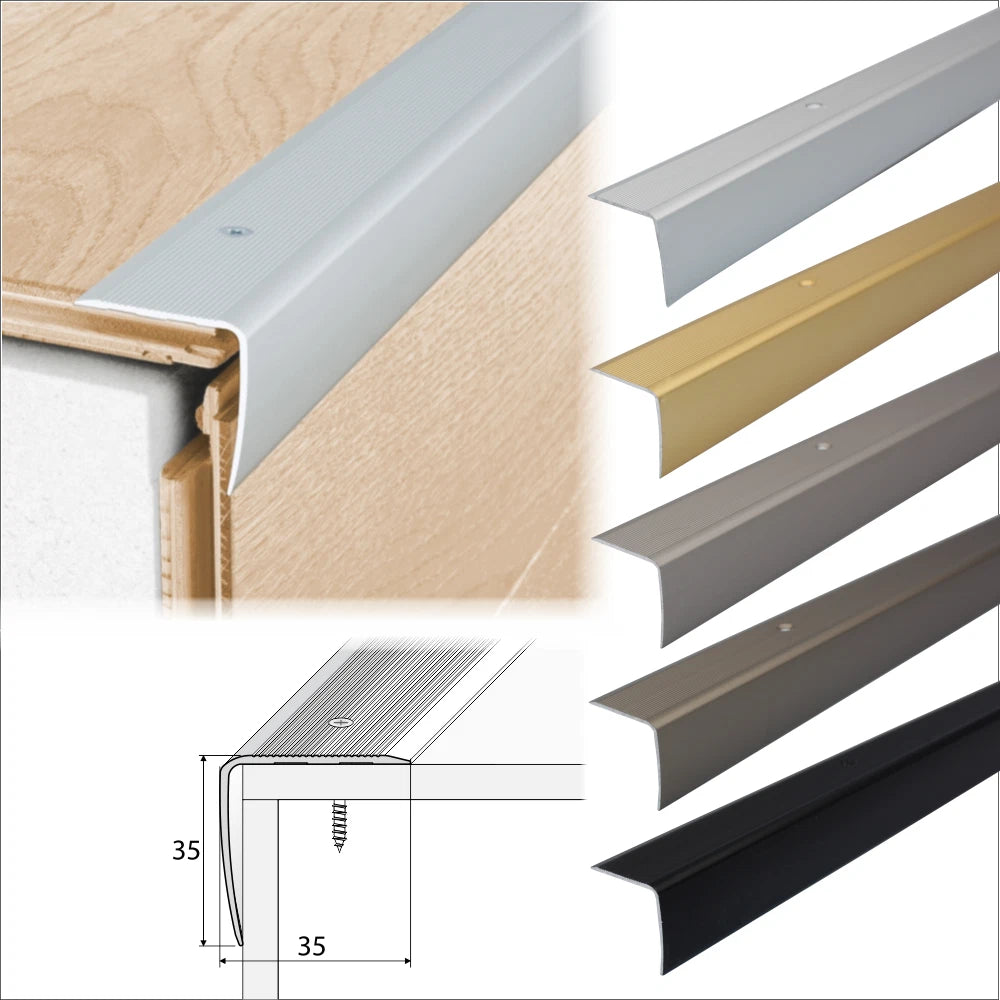 ALUMINIUM ANTI NON SLIP STAIR EDGE NOSING STEP EDGING TRIM- 35x 35mm A41