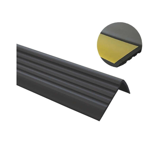 Stair Nosing Black PVC 40x25mm 1.2m Self-Adhesive Anti-Slip Ribbed Trim Durable