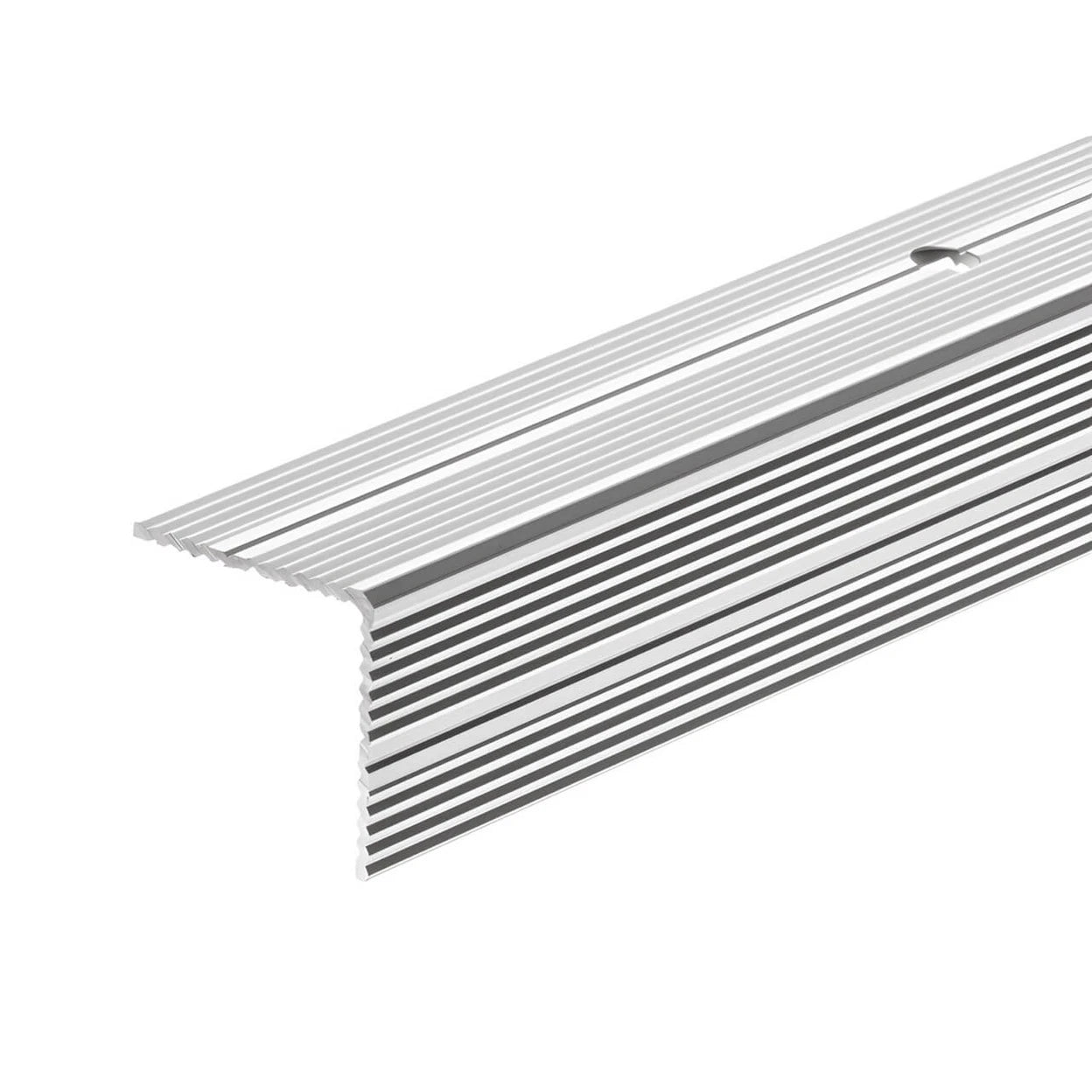 Stair Nosing Silver 30x30mm Anodised Aluminium Ribbed Non-Slip 1.0m Trim Screws