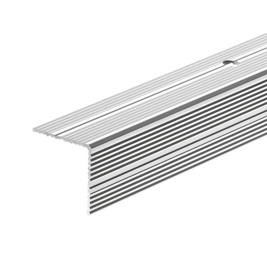 Stair Nosing Silver 30x30mm Anodised Aluminium Ribbed Non-Slip 1.0m Trim Screws