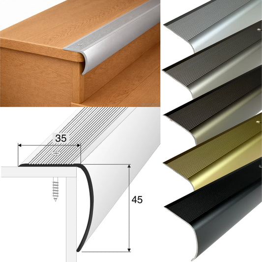 Aluminium Stair Nosing Bullnose Edge Trim Step Edging Anti Slip H28 2m long