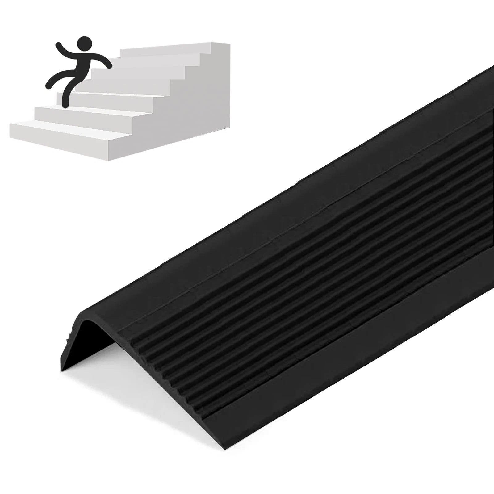 Rubber Stair Nosing - 7Ft Anti-Slip Adhesive Strip, 7Ft, Full Black