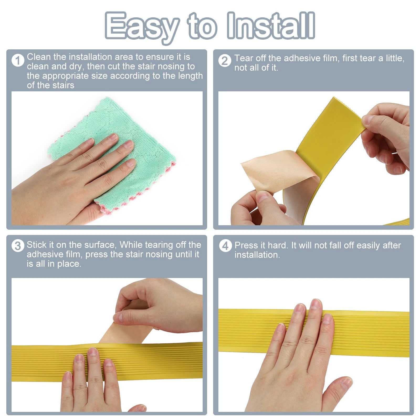 3.2Ft Stair Nosing, 4cm PVC Self Adhesive Step Edges Protector, Yellow