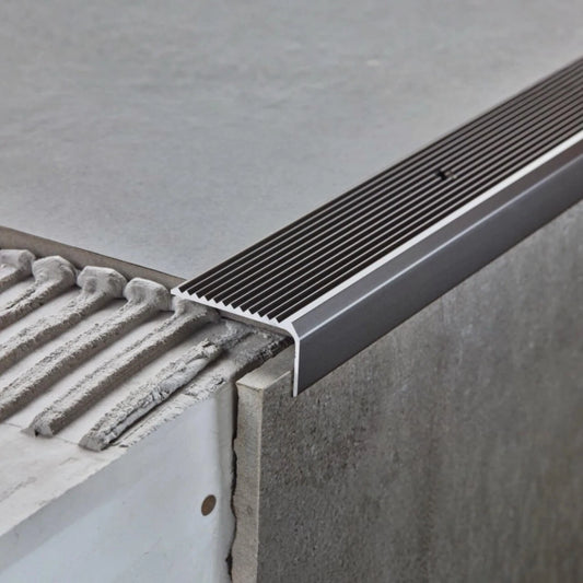 Stair Nosing Anodised Aluminium Silver 2000mm x44x23mm Anti-Slip Ribbed Durable
