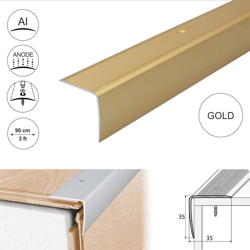 ALUMINIUM ANTI NON SLIP STAIR EDGE NOSING STEP EDGING TRIM- 35x 35mm A41