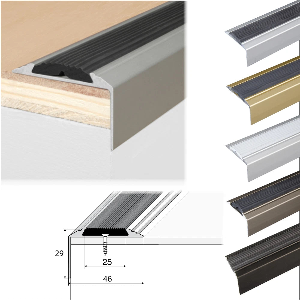 2.7m Aluminium Anty Non Slip Stair Nosing Edge Trim Step Nose Edging 46 x30mm