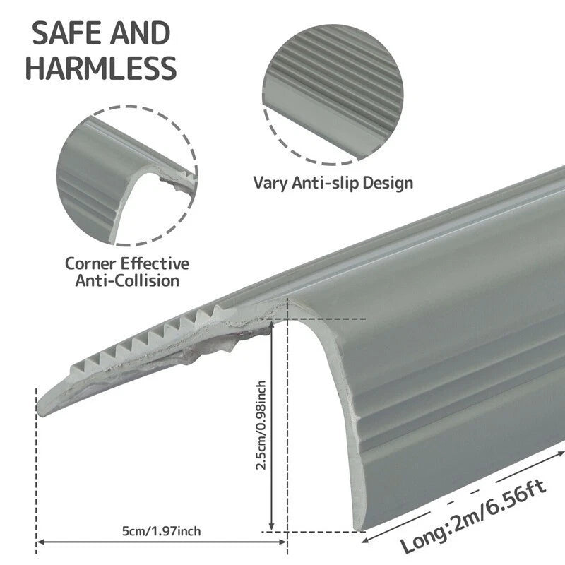 2 Metre PVC Stair Nosing Anti-Slip Edge Trim Protector Step Cover Self-Adhesive