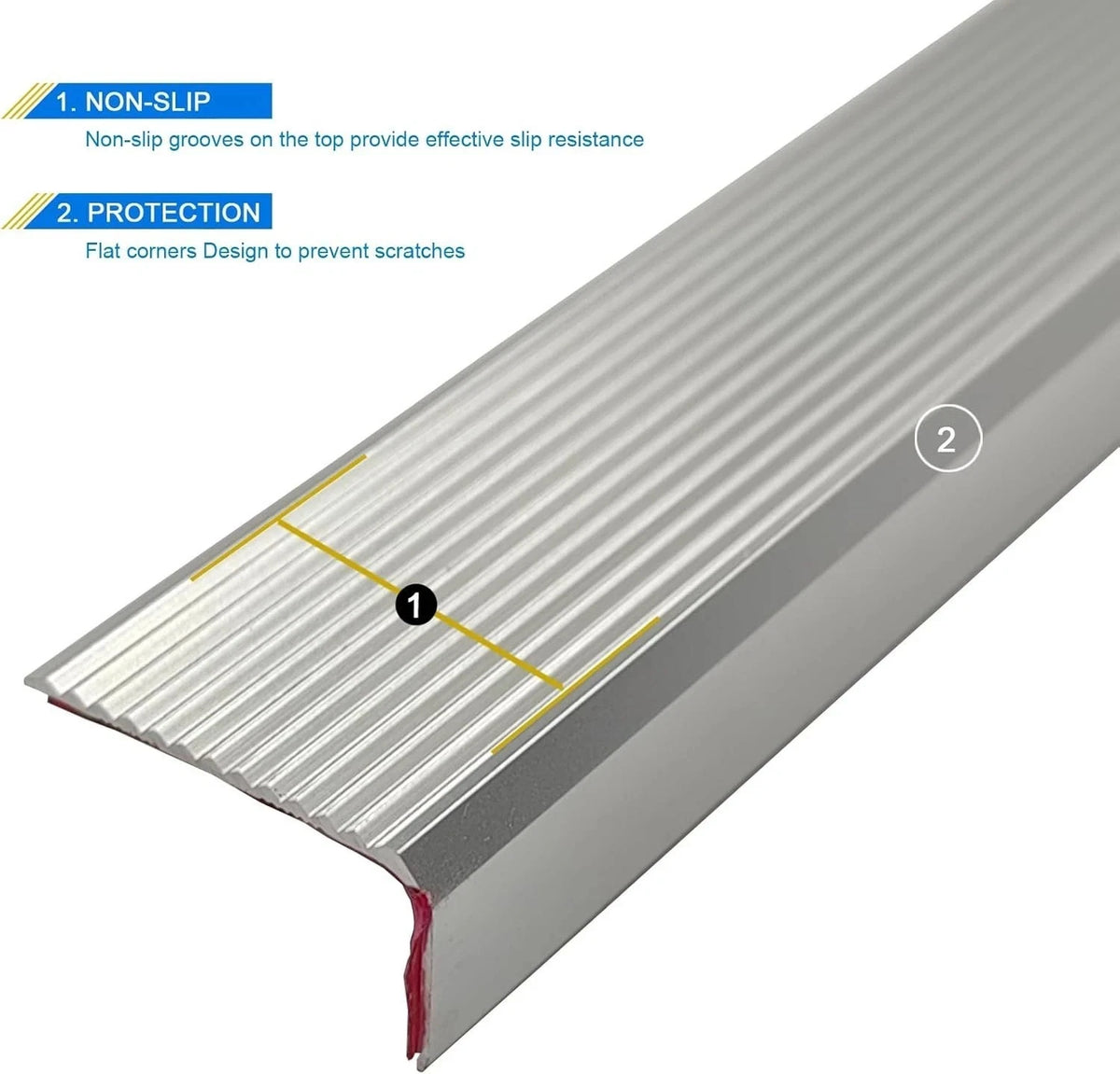5x Aluminium Stair Nosing Trim Anti Slip Self Adhesive Silver 900x45x23mm