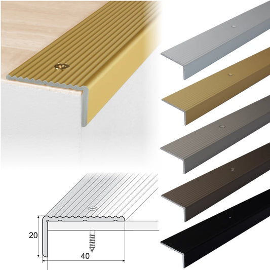 2.7m ALUMINIUM ANTI NON SLIP STAIR EDGE NOSING - STEP EDGING TRIM- 40 x 20mm