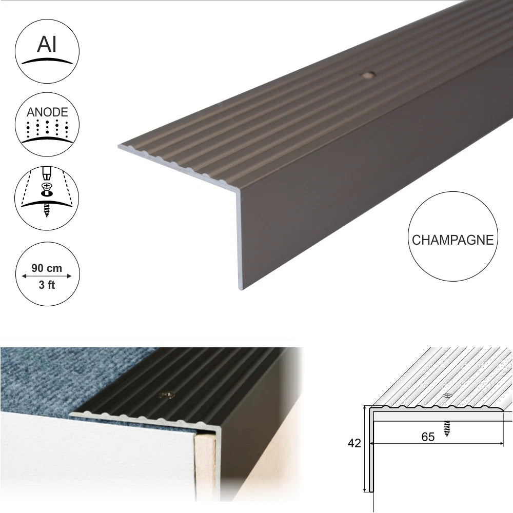 Aluminium Stair Nosing Edge Trim Step Nose Edging Nosings For Carpet,Wood... A32
