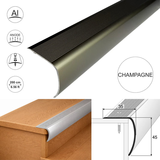 Aluminium Stair Nosing Bullnose Edge Trim Step Edging Anti Slip H28 2m long