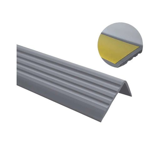 Stair Nosing PVC 40x25mm Silver 2.0m Self-Adhesive Flexible Anti-Slip Ribbed Pro