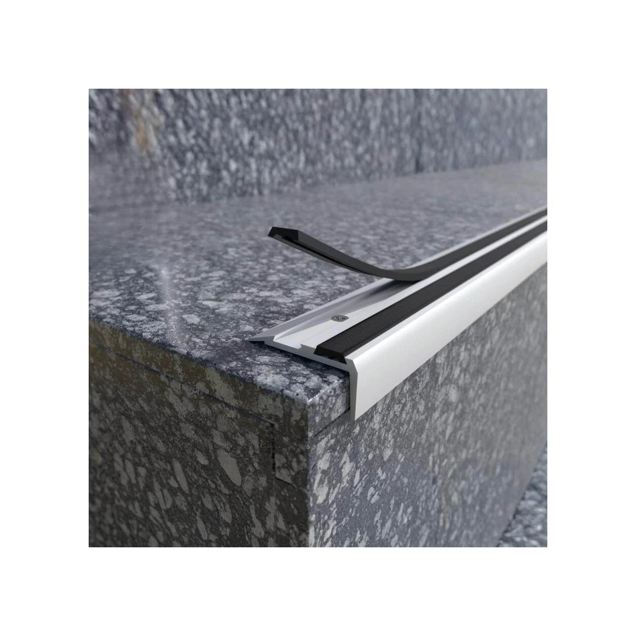 Stair Nosing Anodised Aluminium 35x19.5mm Champagne with Dual Black Rubber 2.0m