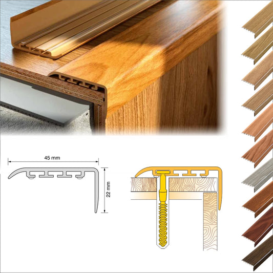 UPVC WOOD EFFECT STAIR EDGE NOSING -TRIM- EDGING NOSING 45 x 22mm