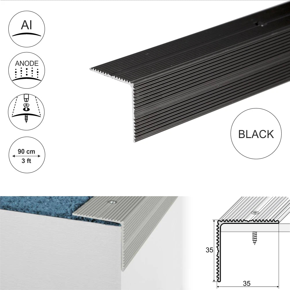 900mm x 35mm x 35mm ANODISED ALUMINIUM ANTI NON SLIP STAIR EDGE NOSING TRIM A34