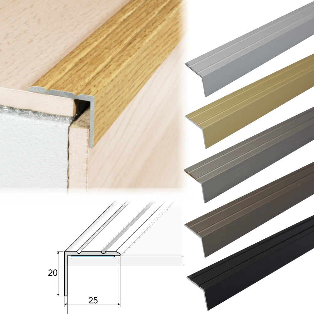 Aluminium Stair Nosing Step Edge Trim 25x20mm Edge Protector 2.7m A36 Laminate