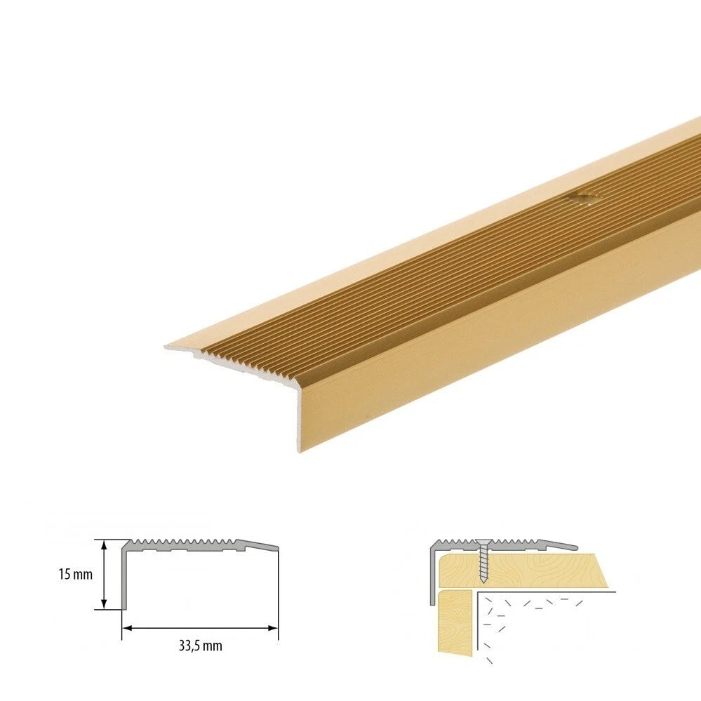 Stair Nosing Edge Trim Aluminium Step Stair Nose for Wood Carpet Grooved Finish