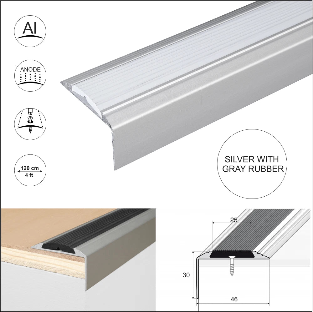 Aluminium Stair Nosing Anti Non Slip Edge Trim Step Nose Edging Profile 1.2m A38