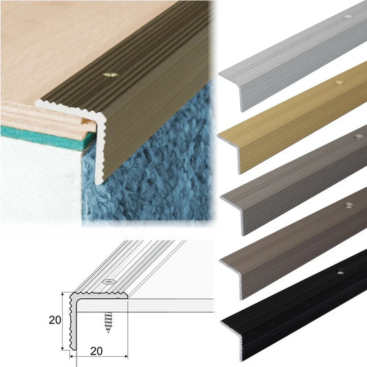 2.7m ANODISED ALUMINIUM ANTI NON SLIP STAIR EDGE NOSING -TRIM- 20x 20mm