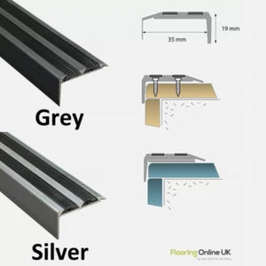 Aluminium Stair Nosing Edge Trims Step Nose Edging - Silver - Grey - Black
